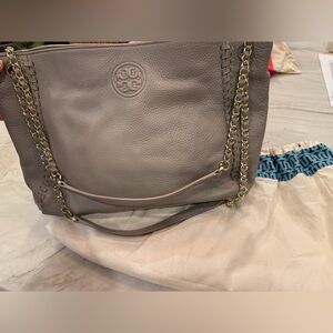Tory Burch Gray Leather Chain Shoulder Bag